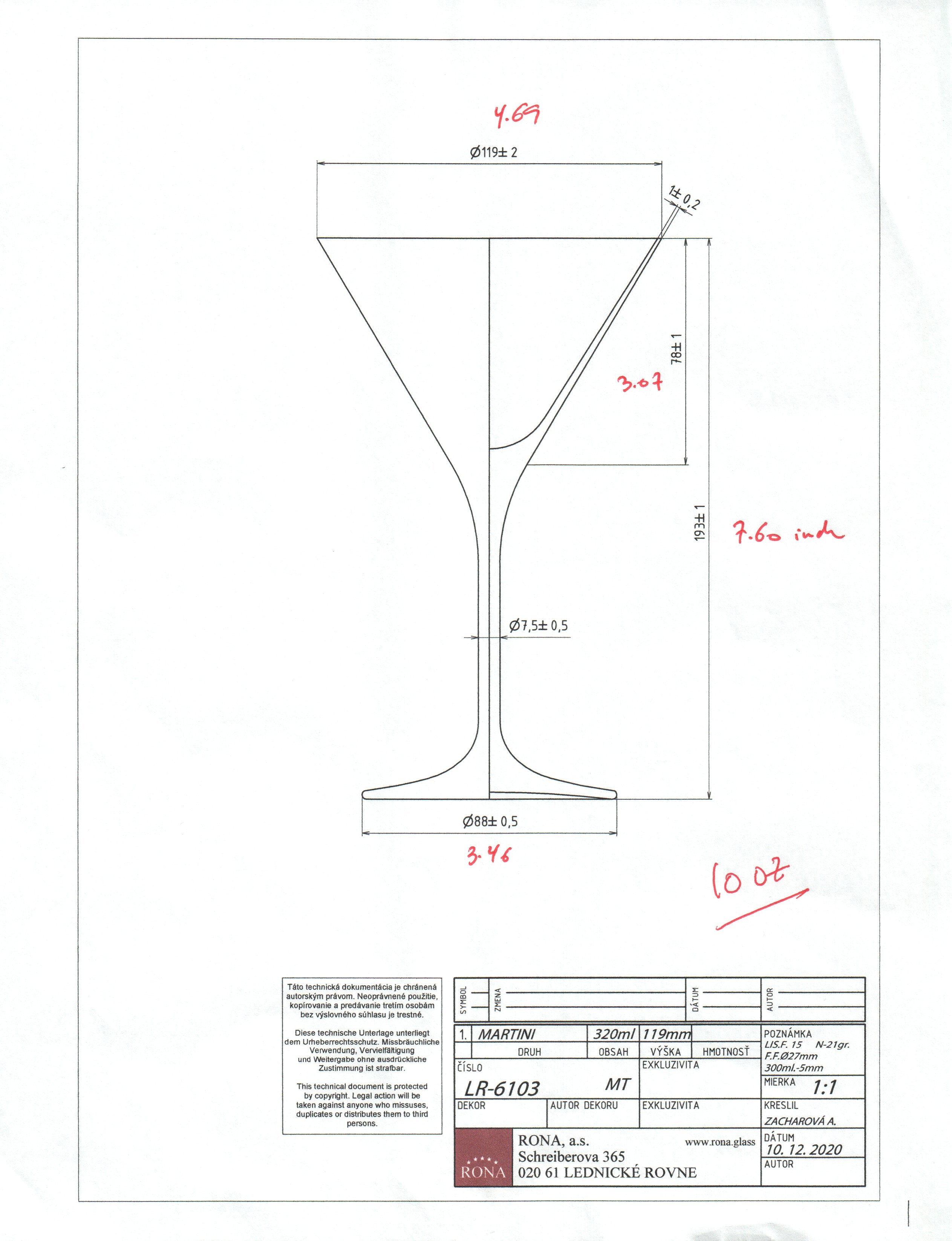 RONA Classic Martini Glass - Volume - Dimensions image 4